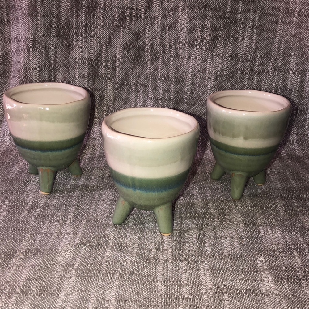Three pottery succulent pots